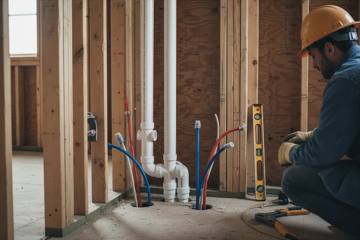 Drain and supply rough-in during Sump Pump Repair in Great Meadows